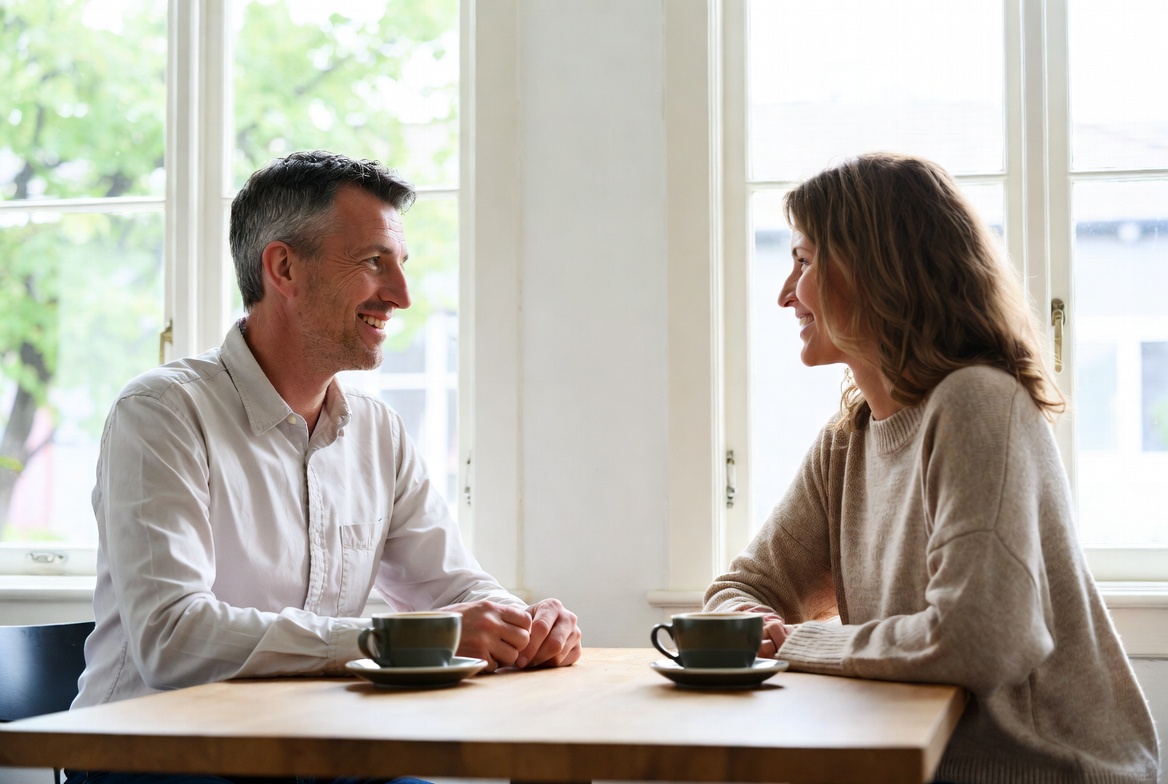 To profesjonelle i samtale over kaffe